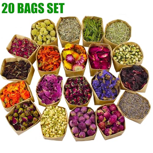 Oameusa 9 Bags Set Dried Flowers Artisan Dried Flower Kit - Candle Making Soap Making DIY Candel Natural Flowers-Lemon,Lavender,Roseleaf,Pink Rose,Red Rose,Jasmine,Rose Petal and More - Image 2
