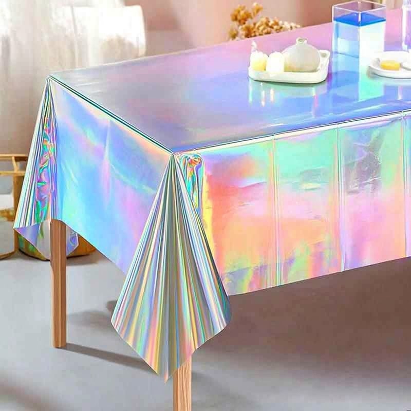 Tablecloth Holographic Silver Portable for Women Girls Party - Image 3