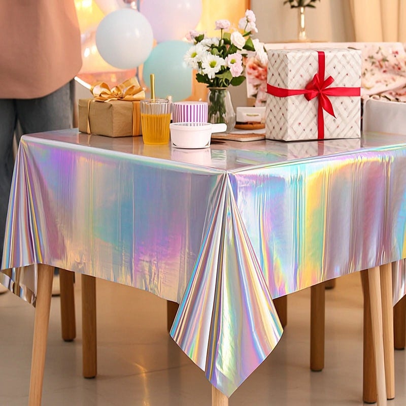 Tablecloth Holographic Silver Portable for Women Girls Party - Image 5