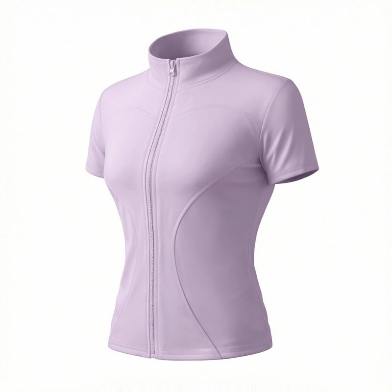 Women's Summer Quick-Dry Short Sleeve Zip-Up Fitness Top for Cycling, Yoga & Running
