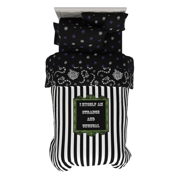 COLLECTIBLES BEETLEJUICE HALLOWEEN STRIPED BEDDING 4 PIECE SUPER SOFT COMFORTER AND SHEET SET TWIN OFFICIALLY LICENSED PRODUCT