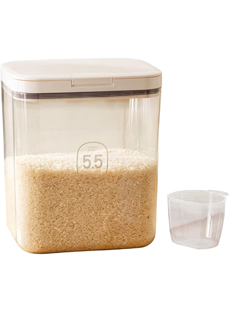 Bukela 5.5L Rice Container Set with Measuring Cup & Lids, Flour Sugar Rice Storage Container Large Sealed Grain Cereal Containers Storage One-handed Rice Bucket for Kitchen - Image 1