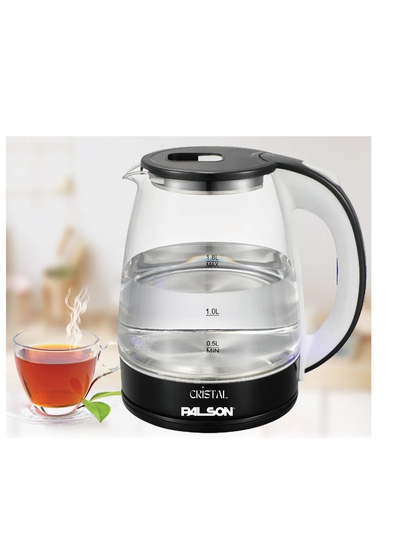 PALSON Glass Kettle 1.8L, Transparent glass body for visible water level, Concealed heating element for safety, Transparent - 40041 - Image 1