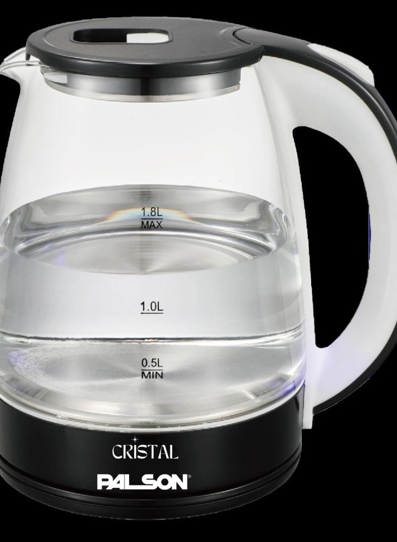 PALSON Glass Kettle 1.8L, Transparent glass body for visible water level, Concealed heating element for safety, Transparent - 40041 - Image 2