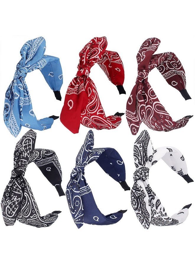 TOBATOBA Bandana Headband For Women Knotted Bow Headbands For Women Paisley Headband Cute Rabbit Ear Hair Bows For Women Top Knot Headband Turban Headbands Headwraps Hair Band For Women Girls 6Pcs - Image 1
