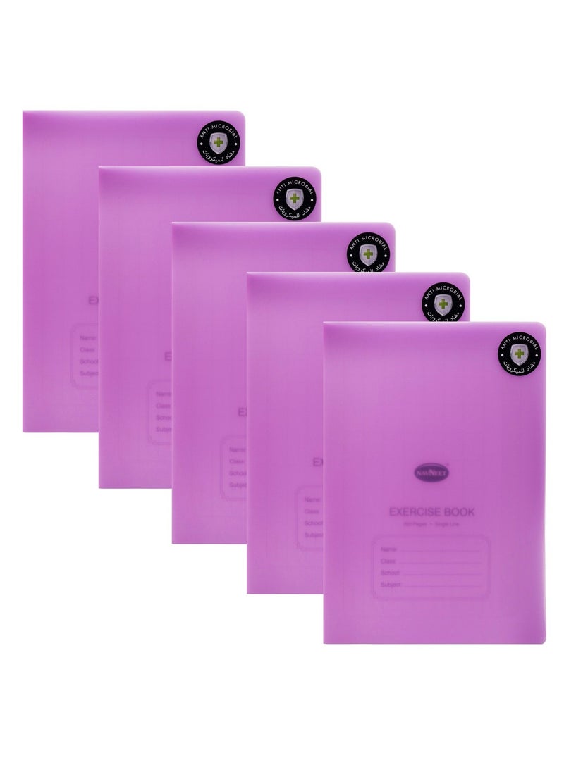 Navneet - 5-Piece 200-Page A5 Single Line Exercise Book With Violet PVC Cover - Image 1