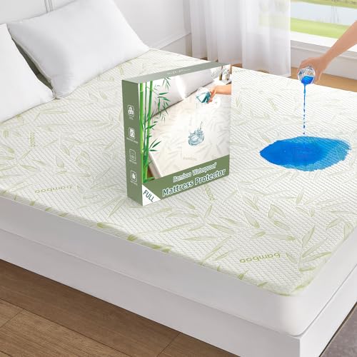Softhour Full Size Rayon Made from Bamboo Waterproof Mattress Pad Cover Soft Breathable Cooling Mattress Pad Cover Deep Pocket Stretches up to 21 Tightly Fitted Mattress Protection