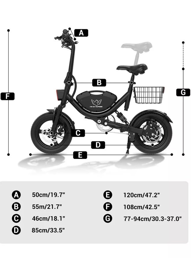 Wind Horse Electric Bike for Adults 500W Brushless Hub Motor, 40 KMH Max Speed, 25-35 KM Range with 36V 8AH Battery, 14 Inches Tires with Dual Suspension and Disc Brakes, Lightweight Carbon Alloy Frame, Urban Commuter E-Bike with Basket for Easy Storage and Transport - Image 4