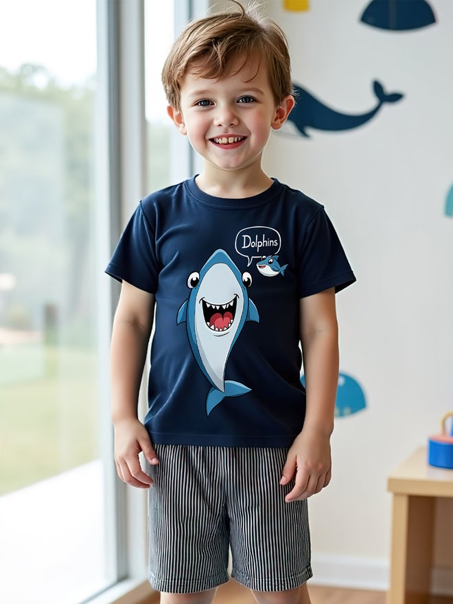 تايك تو طقم ولادي قطعتين تي شيرت وشورت بطبعة أزرق داكن - Image 5