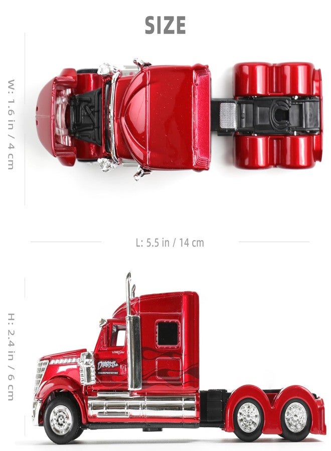 Risopen Alloy Metal Diecast Tow Traktor Toy 1/64 Scale International Lonestar Heavy Truck Model Semi Trailer Head Toy Gift Classic Auto Model Collection for Kid Boy Men Adult (RED) - Image 2
