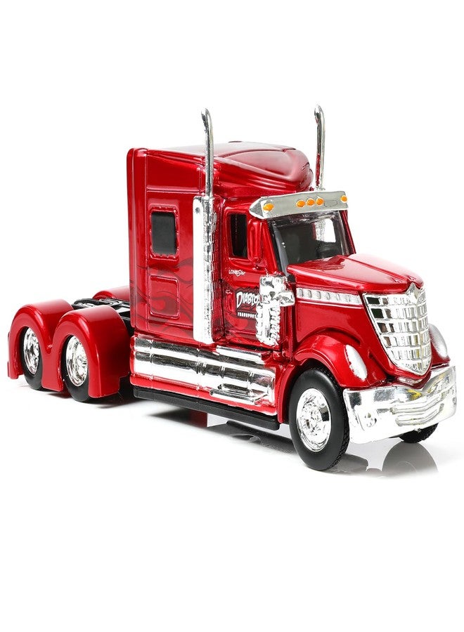 Risopen Alloy Metal Diecast Tow Traktor Toy 1/64 Scale International Lonestar Heavy Truck Model Semi Trailer Head Toy Gift Classic Auto Model Collection for Kid Boy Men Adult (RED) - Image 1