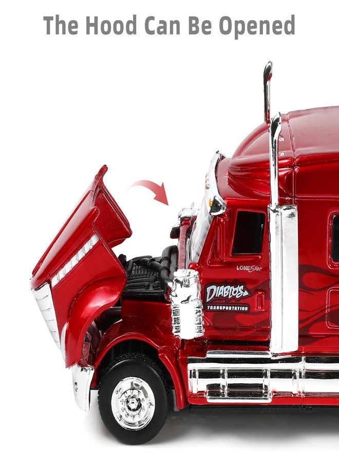 Risopen Alloy Metal Diecast Tow Traktor Toy 1/64 Scale International Lonestar Heavy Truck Model Semi Trailer Head Toy Gift Classic Auto Model Collection for Kid Boy Men Adult (RED) - Image 4