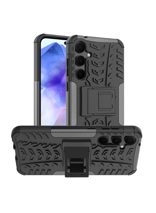 جراب حمايه مقاوم للصدمات مزود بستاند متوافق مع  Samsung Galaxy A55 (أسود) - Image 5