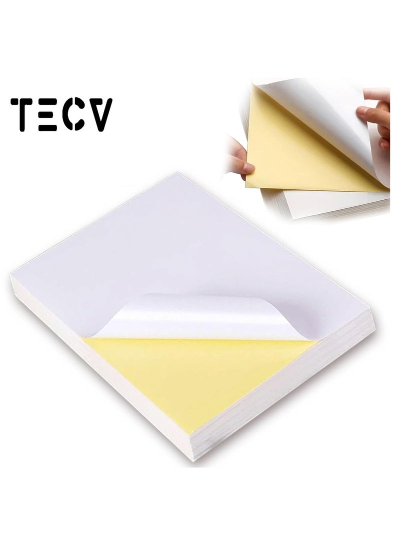 TecV A4 Sticker Paper 100 Sheets, Self-Adhesive Glossy White Sticker Printer Paper, Waterproof Double Layer for Inkjet/Laser Printer | Photo Paper, Shipping Labels, DIY, Office Use - Image 1