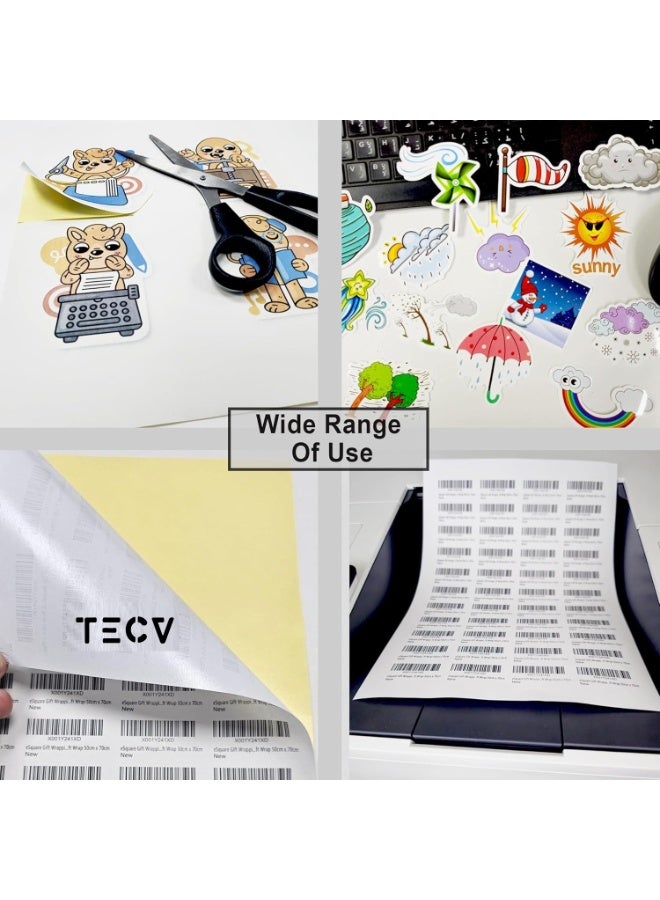 TecV A4 Sticker Paper 100 Sheets, Self-Adhesive Glossy White Sticker Printer Paper, Waterproof Double Layer for Inkjet/Laser Printer | Photo Paper, Shipping Labels, DIY, Office Use - Image 3