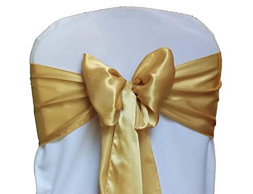 SARVAM FASHION SARVAM FASHION Satin Chair Sashes  Elegant Premium Quality 6 x 108 Inch  Perfect for Weddings Parties and Events  Pack of 10 Pieces Gold 