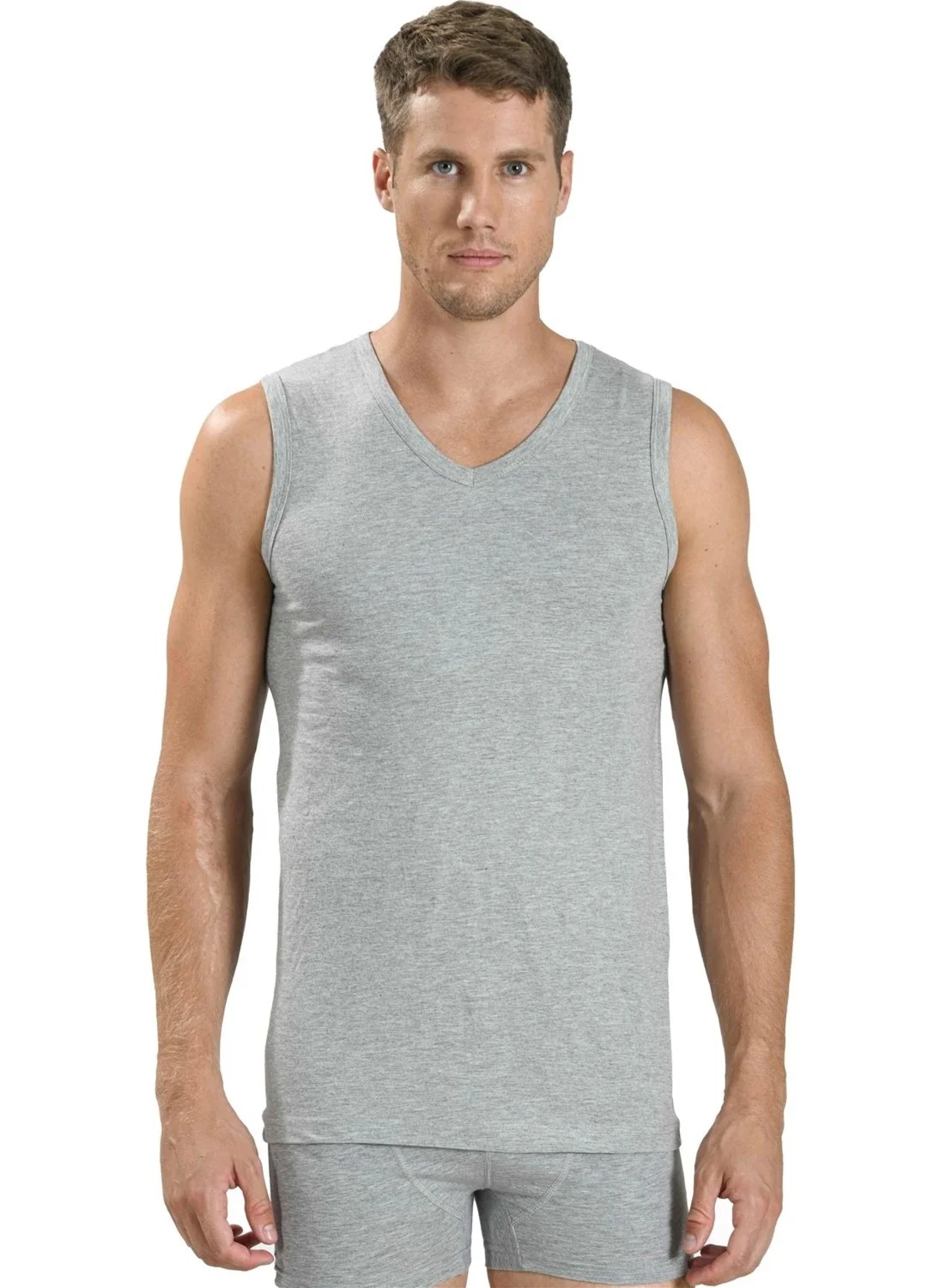 Jiber Men's V Neck Zero Sleeve Cotton Undershirt 115 - 6 Pieces