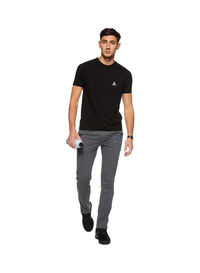 Jockey Charcoal Melange & Neon Blue 9501 Men Super Combed Cotton Rich Slim Fit Trackpants with Side and Back Pockets for Men | Best Price UAE