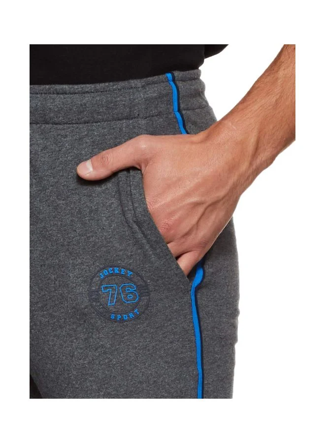 Jockey Charcoal Melange & Neon Blue 9501 Men Super Combed Cotton Rich Slim Fit Trackpants with Side and Back Pockets for Men | Best Price UAE