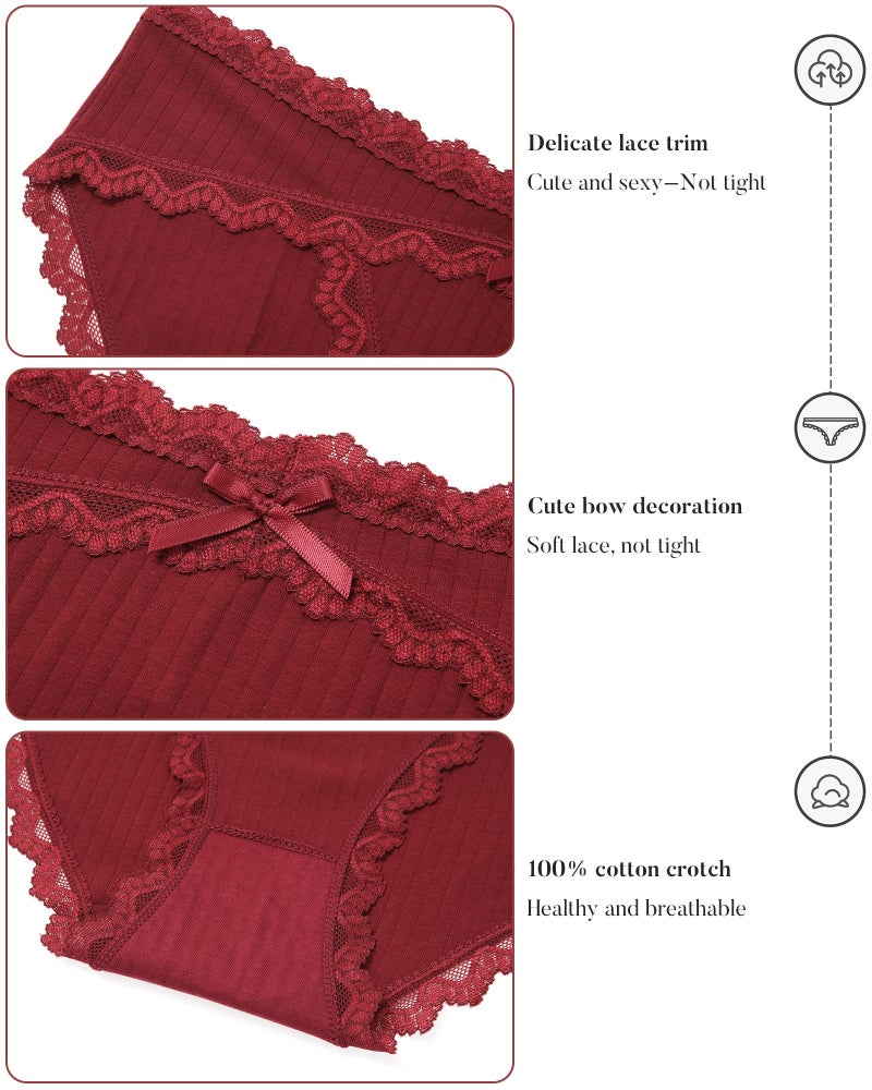 LEVAO Womens Underwear Cotton Cheeky Bikini Panties Lace Stretch Hipster Ladies Briefs Multipack S-XXL - Image 4