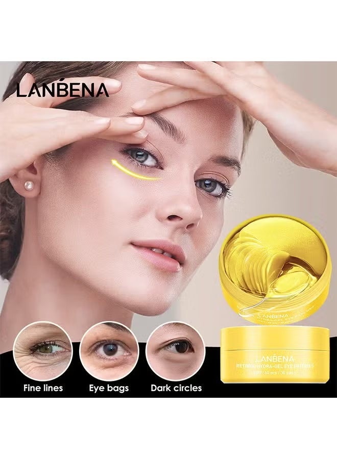 LANBENA Retinol Hydra-Gel Eye Patches, Gold Under Eye Mask Retinol And Collagen, Under Eye Mask For Face Care, Eye Masks For Dark Circles And Puffiness, Under Eye Masks For Beauty And Personal Care 30 Pairs - Image 2