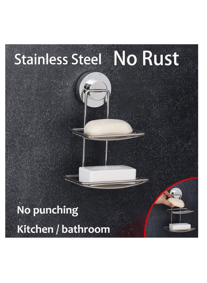 Excefore 2 Tier Soap Holder for Shower Wall, Stainless Steel Bar Soap Holder for Shower Wall, Powerful Adhesive No Drilling Shower Soap Holder, Suitable for Shower Bathroom Bathtub Kitchen - Image 3