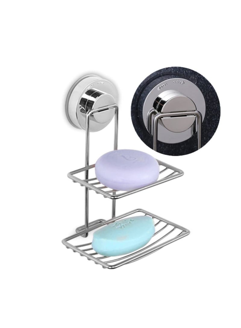 Excefore 2 Tier Soap Holder for Shower Wall, Stainless Steel Bar Soap Holder for Shower Wall, Powerful Adhesive No Drilling Shower Soap Holder, Suitable for Shower Bathroom Bathtub Kitchen - Image 1