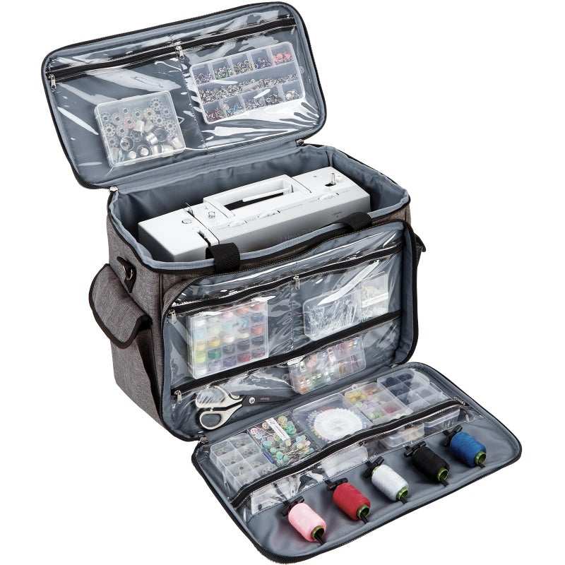HOMEST Sewing Machine Carrying Case with Multiple Storage Pockets, Universal Tote Bag with Shoulder Strap Compatible with Most Standard Singer, Brother, Janome, Grey (Patent Design) - Image 2