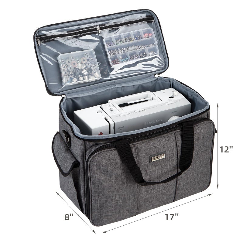 HOMEST Sewing Machine Carrying Case with Multiple Storage Pockets, Universal Tote Bag with Shoulder Strap Compatible with Most Standard Singer, Brother, Janome, Grey (Patent Design) - Image 4