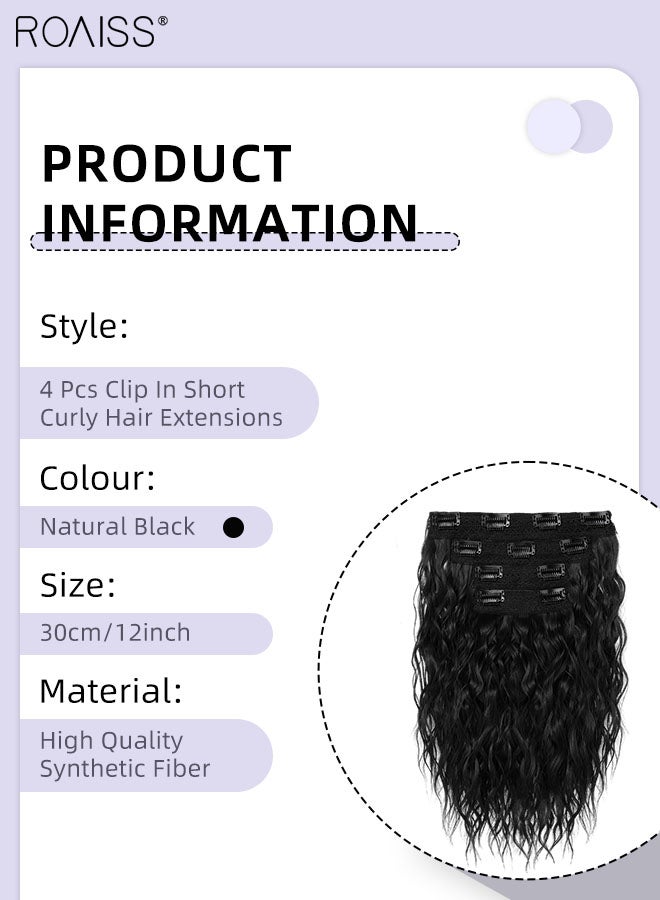 roaiss 4 Pcs Clip in Curly Hair Extensions, Invisible Adjustable Medium Length Synthetic Heat Resistant Hairpieces for Women Girls, Natural Black, 30cm (20 inches) - Image 3