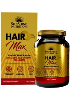 SUNSHINE NUTRITION Hair Max Advanced Formula Dietary Supplement Infused With 5000 Mcg Biotin And Collagen For Hair Skin And Nails 100 Tablets  - Image 1