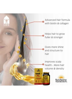SUNSHINE NUTRITION Hair Max Advanced Formula Dietary Supplement Infused With 5000 Mcg Biotin And Collagen For Hair Skin And Nails 100 Tablets  - Image 3