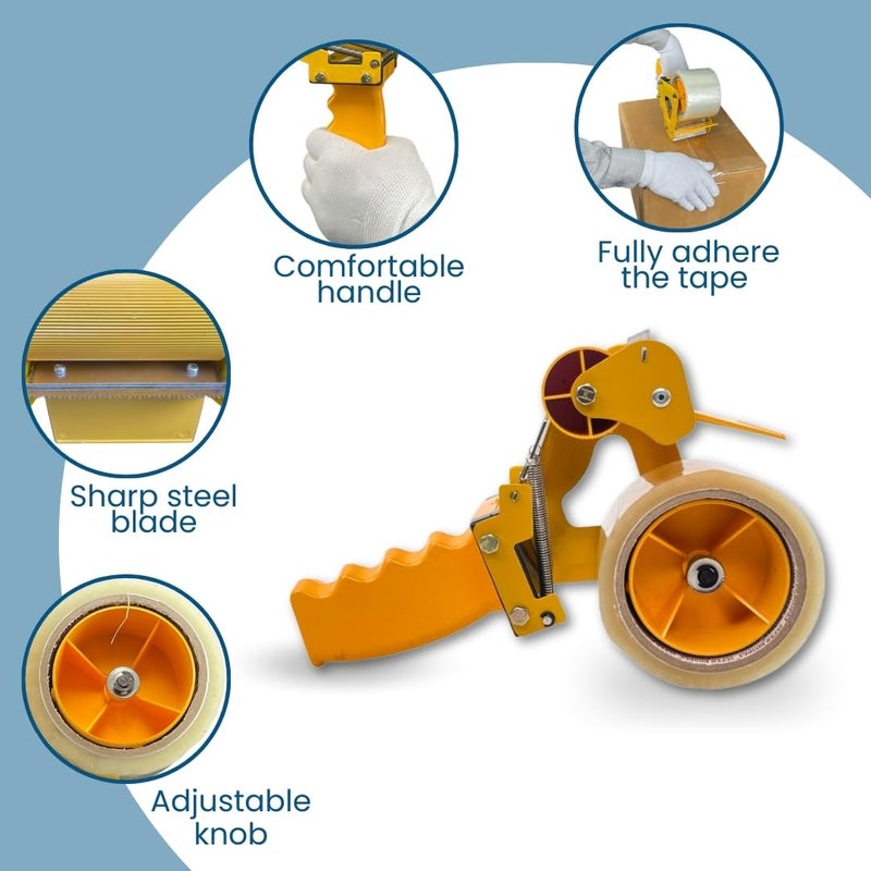 Smartpack Hand Tape Dispenser for Cartoon Box Packing with Cutting | Manual Tape Dispenser with Stainless Steel Blade | 1 Dispenser 3 INCH with 2 Pcs BOPP Brown Tape of 3" - Image 2