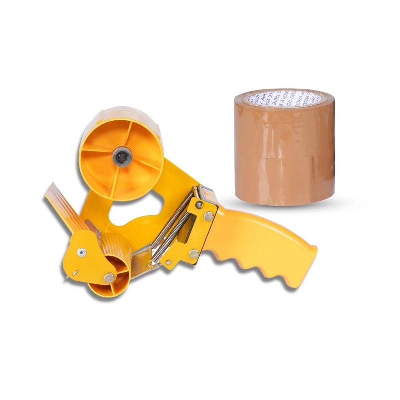 Smartpack Hand Tape Dispenser for Cartoon Box Packing with Cutting | Manual Tape Dispenser with Stainless Steel Blade | 1 Dispenser 3 INCH with 2 Pcs BOPP Brown Tape of 3" - Image 1