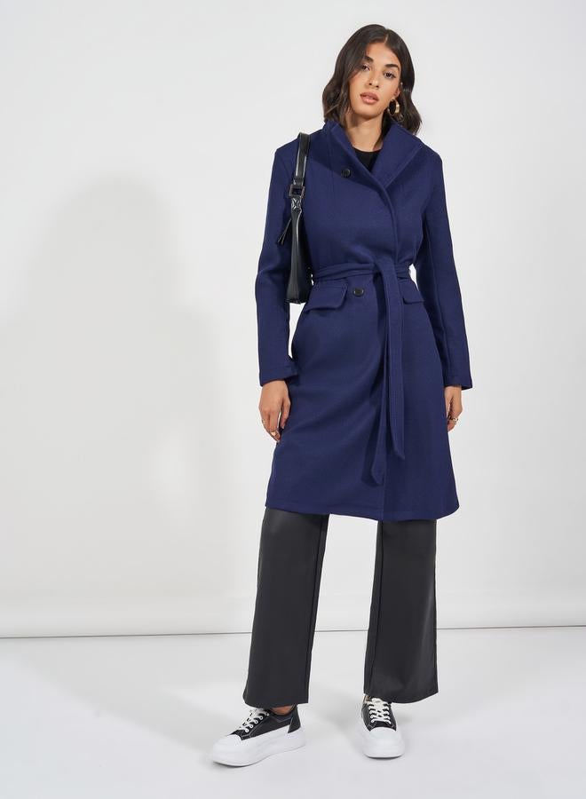 Styli Regular Fit Double Breasted Belted Wool Like Coat - Image 1