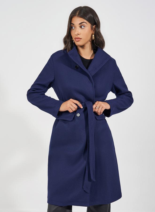 Styli Regular Fit Double Breasted Belted Wool Like Coat - Image 2