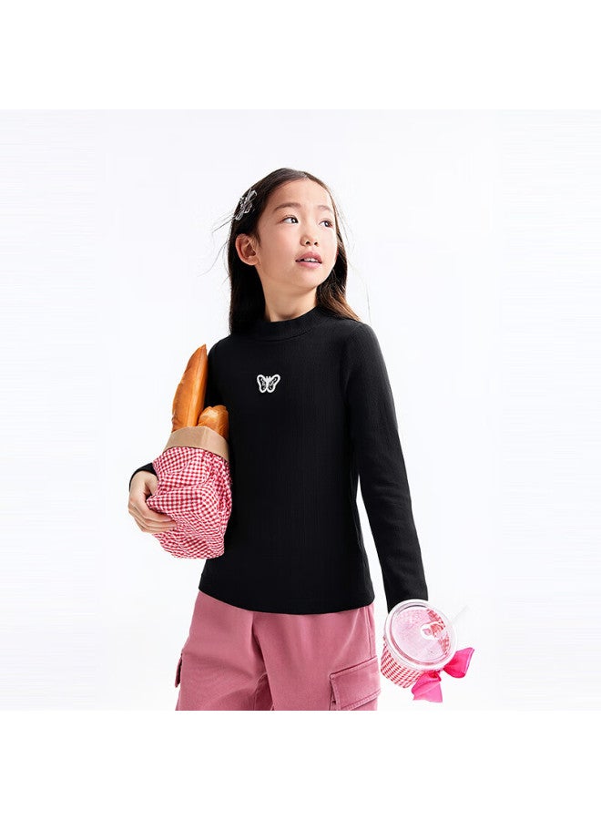 Annil Annai Kids Girls Modal Mid-neck Long Sleeve Knit Sweater  Autumn New Black 170 - Image 1