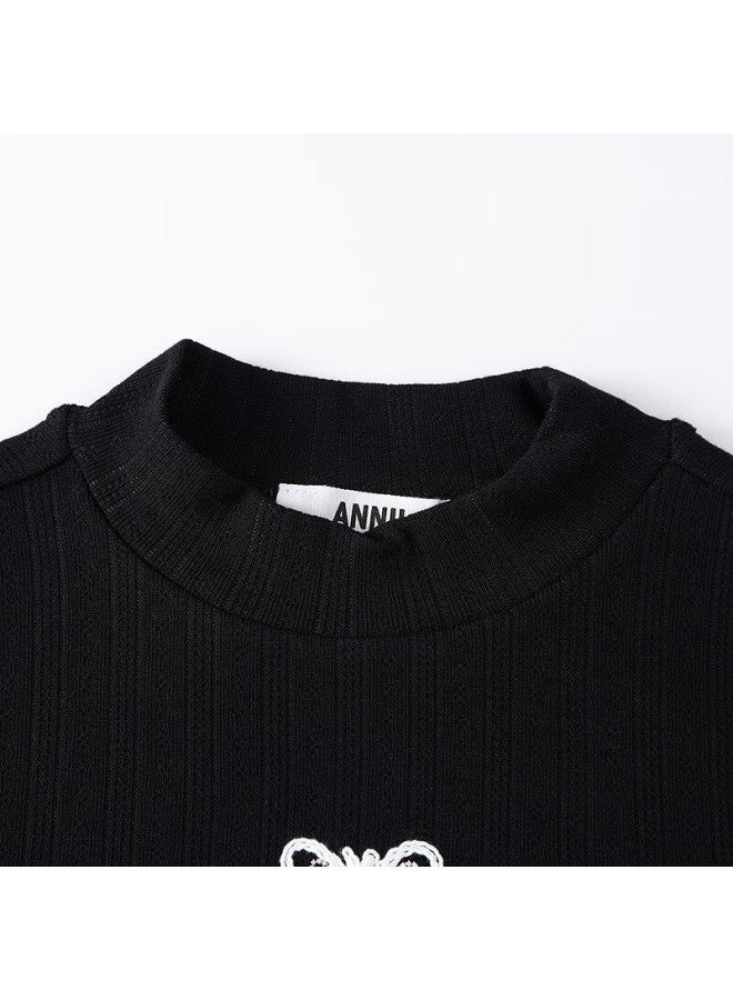 Annil Annai Kids Girls Modal Mid-neck Long Sleeve Knit Sweater  Autumn New Black 170 - Image 2