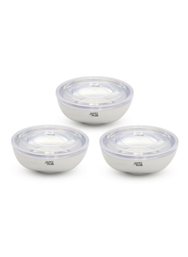 Jaypee Plus Stainless Steel Mixing & Serving Bowl Set of 3 with Lid,Rustproof,Microwave Safe,500 ml, Ivory - Image 1