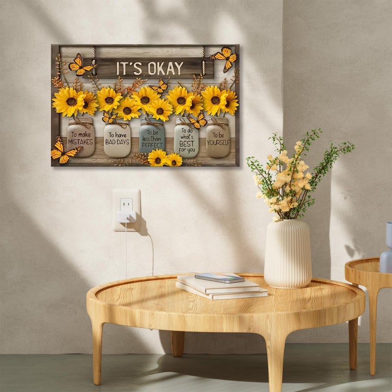 HYFBH Rustic Sunflower Vase Inspirational Quotes Canvas Painting, Framed Artwork, 16L" x 12W", Wall Mount, Living Room, Classroom, Office, Bedroom Decor - Image 2