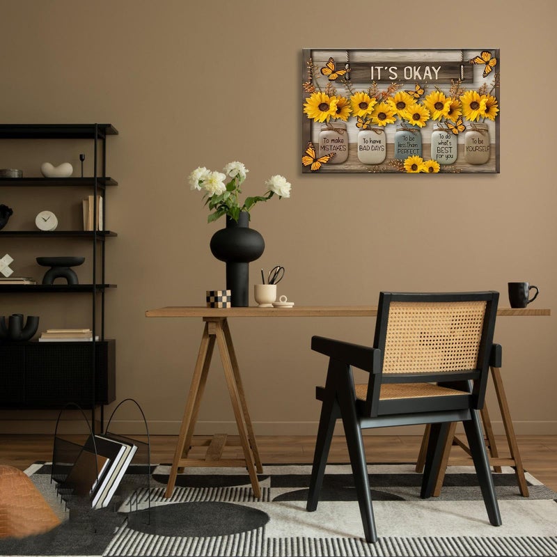 HYFBH Rustic Sunflower Vase Inspirational Quotes Canvas Painting, Framed Artwork, 16L" x 12W", Wall Mount, Living Room, Classroom, Office, Bedroom Decor - Image 5