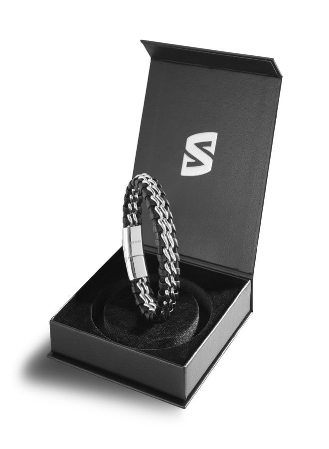 SERASAR Mens Jewellery Leather Bracelet 20cm Silver Men Gift Box Genuine Cowhide Braided Adjust Able Magnetic Clasp Multi Layer Wrap Rope Man Mans Male Boy Boys Bracelets Band Jewelry - Image 2