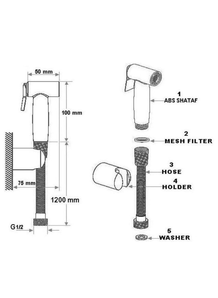 RAK CERAMICS - ABS Shattaf with Hose and Holder | Premium Wall-Mounted Shattaf Bidet Spray with Hose, Holder & Mesh Filter | High-Pressure Bidet Toilet Spray with Flow Straightener (RAK32007-09), Chrome - Image 1