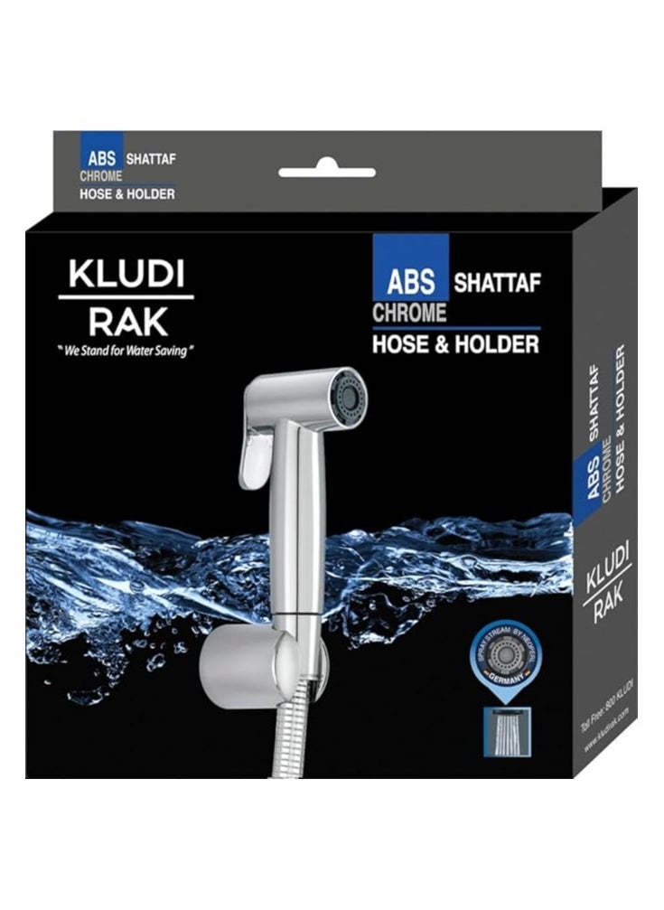 RAK CERAMICS - ABS Shattaf with Hose and Holder | Premium Wall-Mounted Shattaf Bidet Spray with Hose, Holder & Mesh Filter | High-Pressure Bidet Toilet Spray with Flow Straightener (RAK32007-09), Chrome - Image 1