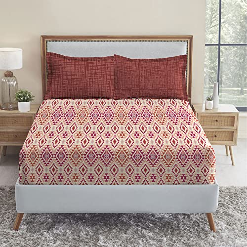 MYTRIDENT Urban Comfort Bedsheet for Double Bed, 144 TC, 100% Cotton Bedsheet with 2 Pillow Covers, Queen Size 228 cm x 254 cm, Aria Red - Image 1