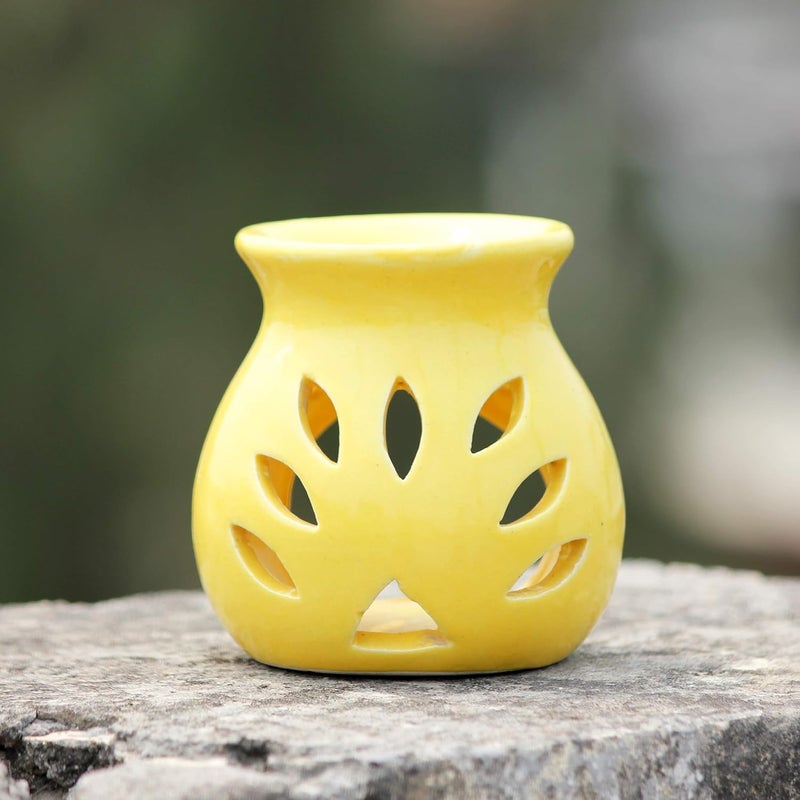 BRAHMZ Brahmz Ceramic Regular Aroma Lamp for Diffusing and Room Fragrance 4Inch Yellow  - Image 1