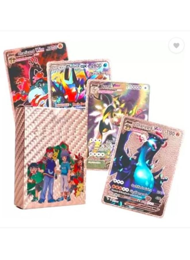 صندوق بطاقات بوكيمون TCG من WOYR، 55 بطاقة بلون الذهب الوردي من سلسلة Vmax Gx
