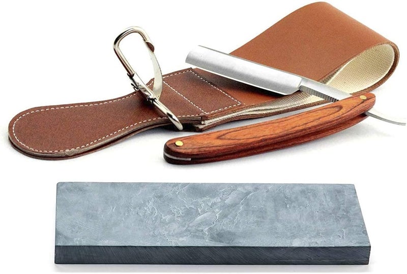 Grandslam Straight Razor Shave Ready Handmade Sharpened, 420 Steel Straight Razor Blade, 2 Layers Long Leather Canvas Strop, Sharpening Stone,2 Side Grit 3000 Waterstone Knife Sharpener - Image 1