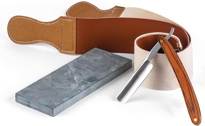 Grandslam Straight Razor Shave Ready Handmade Sharpened, 420 Steel Straight Razor Blade, 2 Layers Long Leather Canvas Strop, Sharpening Stone,2 Side Grit 3000 Waterstone Knife Sharpener - Image 3
