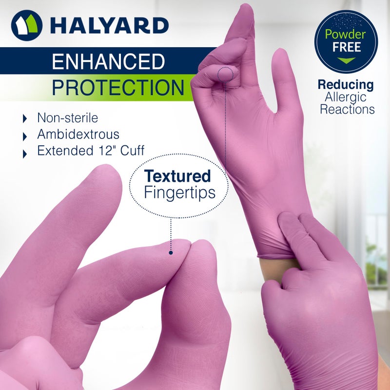 HALYARD PINK UNDERGUARD Nitrile Exam Gloves, Powder-Free, 4.7 mil, Extended 12 Inches Cuff, Pink, Medium, 47454 (Box of 100) - Image 2
